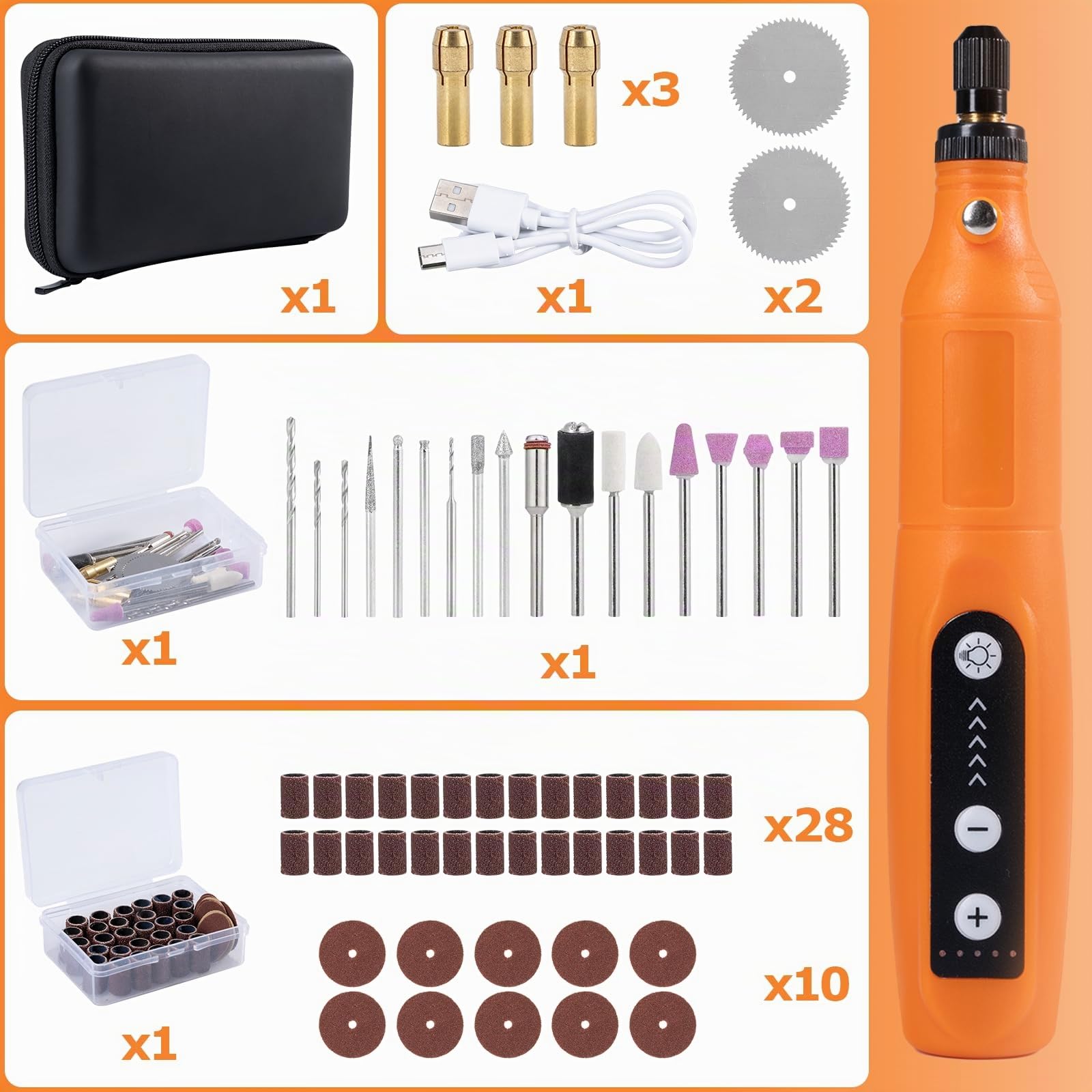 Outil Multifonction sans fil avec Lumière LED, Mini Perceuse 3 Vitesses (5000-15000 rmp), Mini Ponceuse kit 3,7 V avec 58 Accessoires pour Percer Graver Polir Poncer Dérouiller