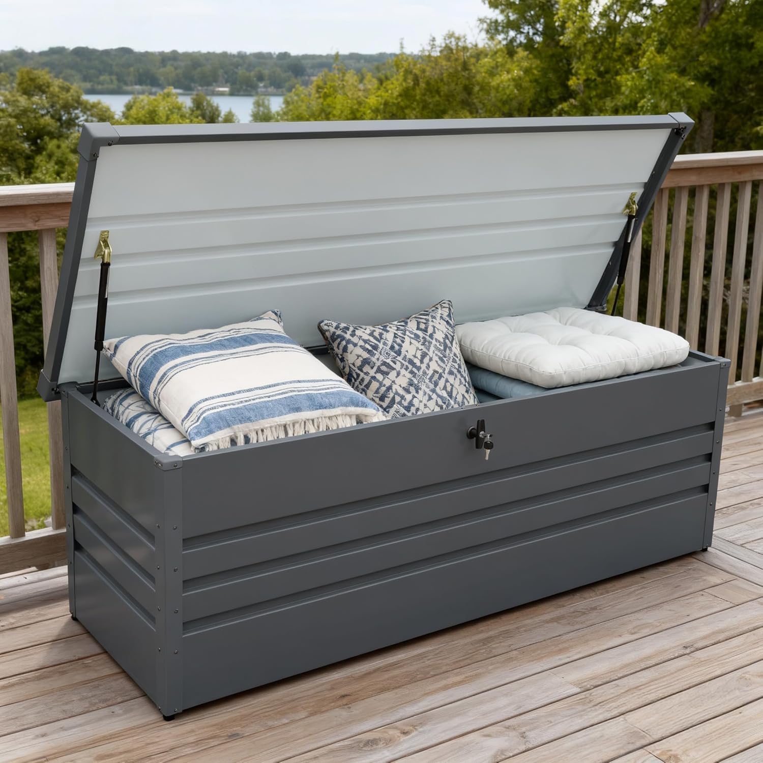 260 Gallon Waterproof Outdoor Storage Box, Extra Large Outside Metal Deck Storage Box for Patio Cushions, Garden Tools, Pool Supplies