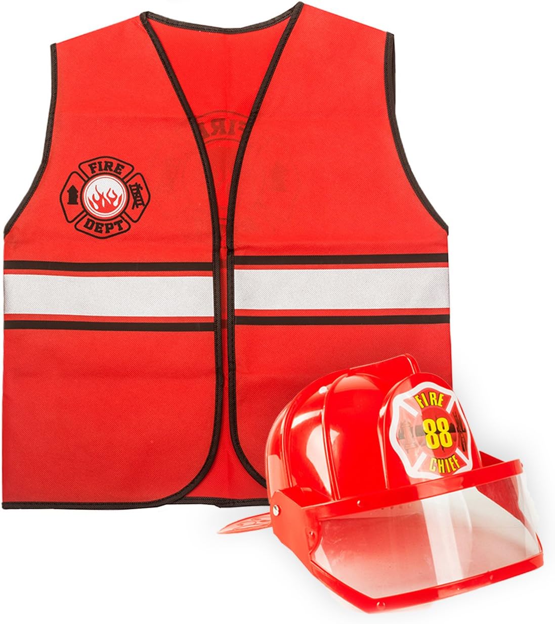 Tigerdoe Fireman Costume - Construction & Occupation Costume (Red Fireman Hat & Vest)