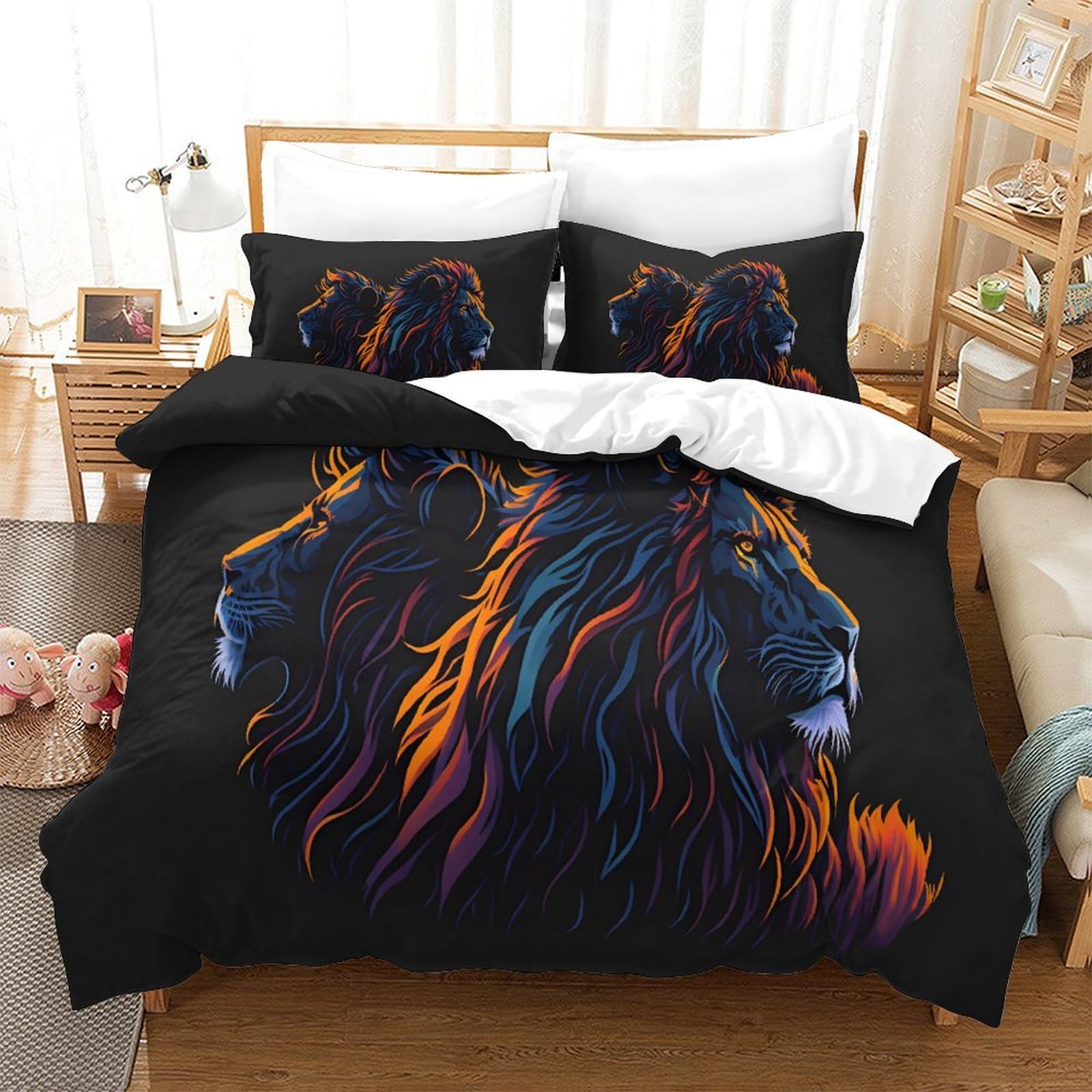 Parure de lit lion 3D single 140x200cm idéale pour relooker une chambre d'ado moderne