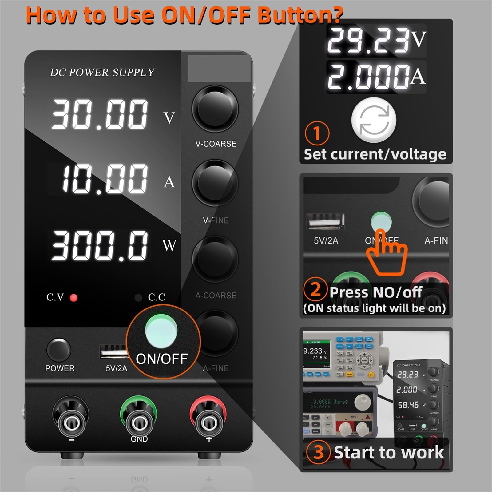 Fuente de alimentación CC ajustable, fuente banco regulada por conmutación con interruptor salida, Fuente Digital de Laboratorio(32V6A)