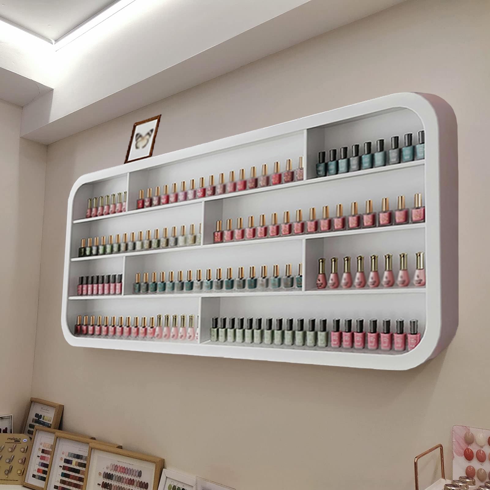 Porta Smalti Bianco Beauty, Mensola Moderna da Parete per Esposizione Smalti, Organizer Elegante per Profumi per Salone di Bellezza e Casa,1.0m/39.4in