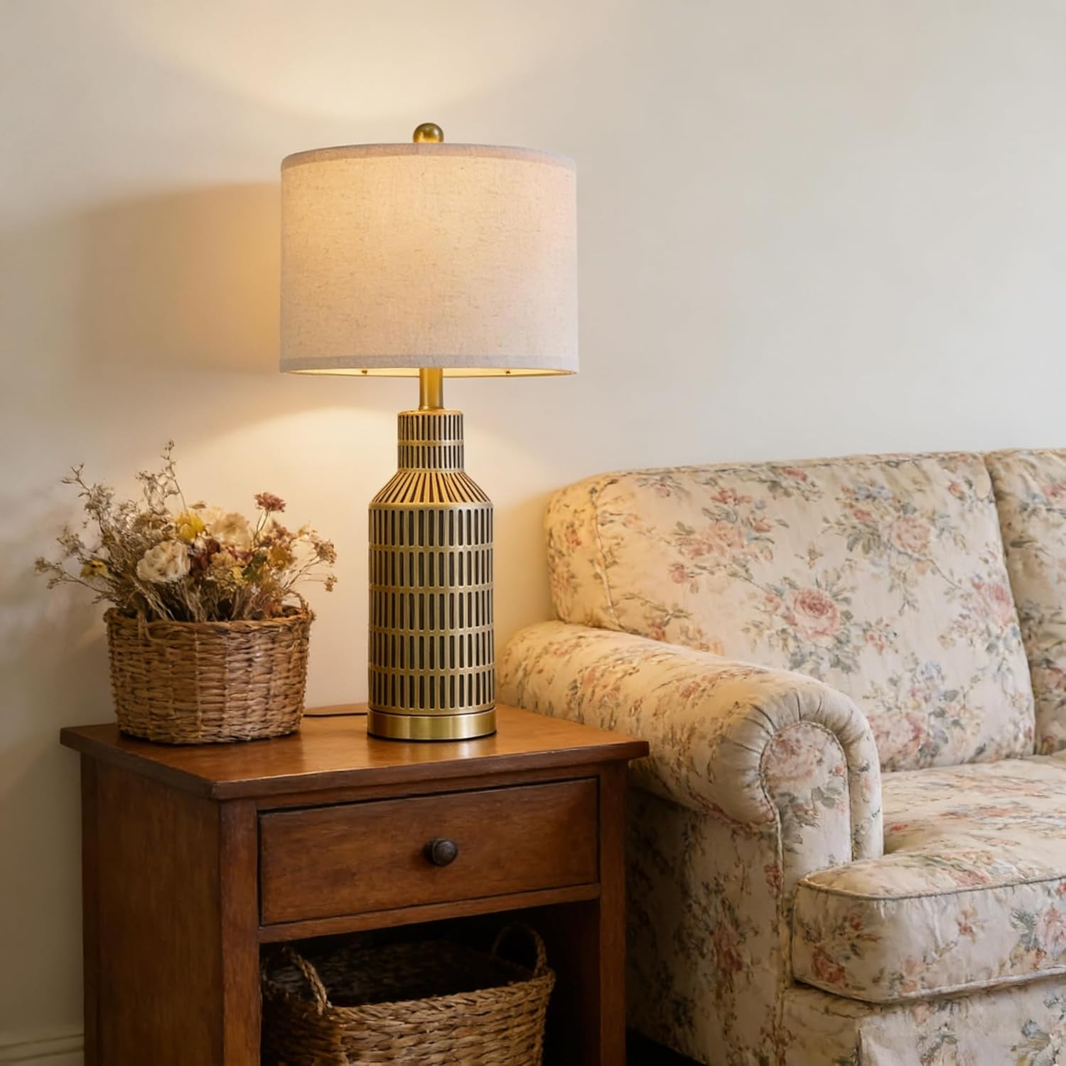 25" Gold and Black Modern Ceramic Bedside Lamp Set of 2 for Bedroom Decor Farmhouse Table Lamp for Living Room Office Dorm