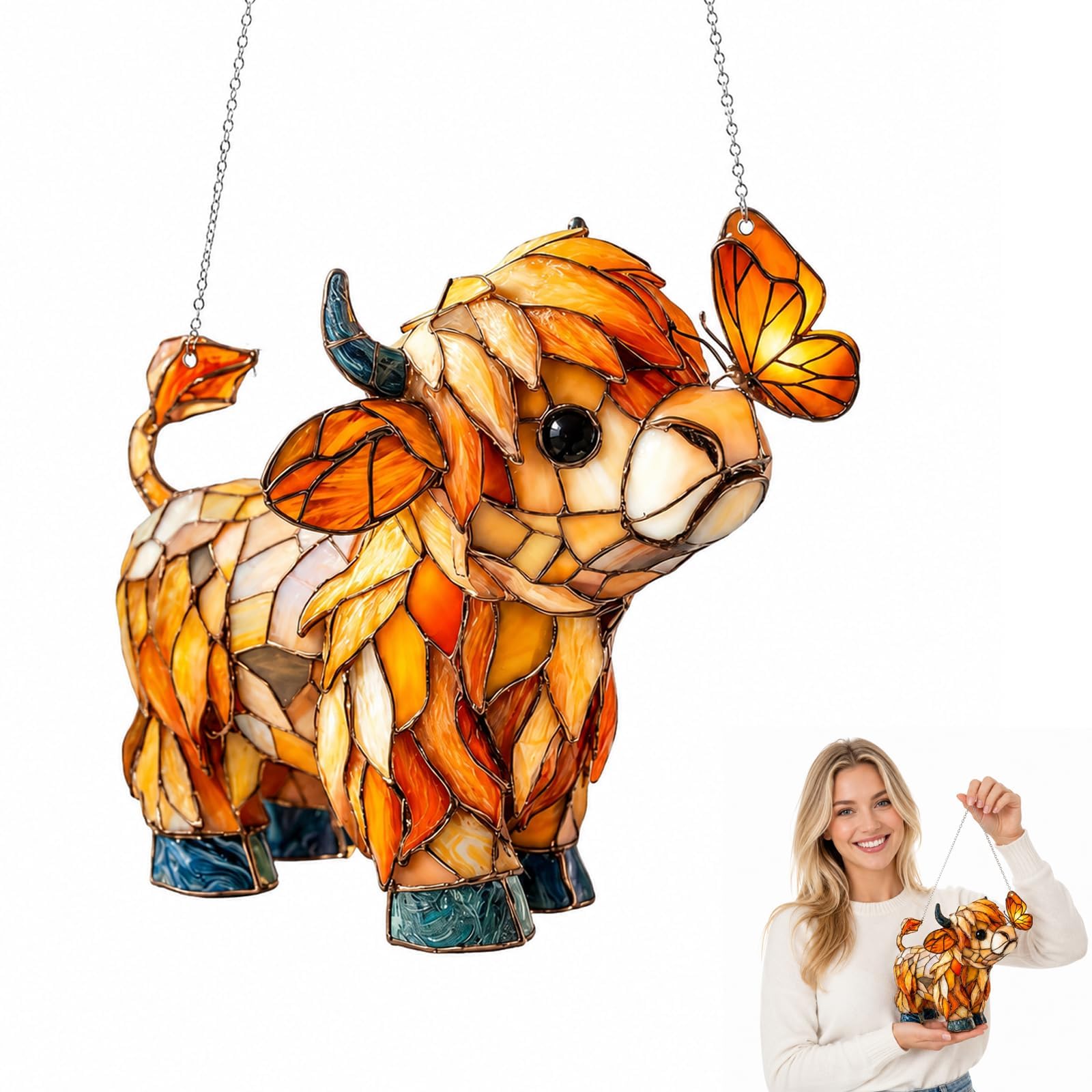 Highland Cow Ornaments, Highland Cow Garden Ornaments Outdoor, Farmhouse Window Sunlight Decoration, for Home Window Garden Farmhouse Decor Gifts