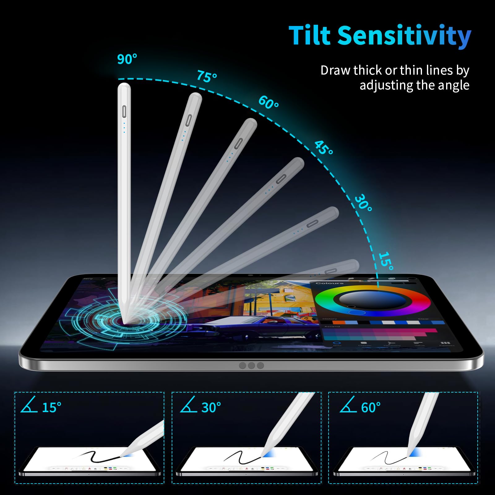 AMZBOSS Penna per Apple iPad 2018-2025, Penna iPad con Rigetto del Palmo, Ricarica Rapida E Sensibilità All'inclinazione, Compatibile ipad A16/10/9/8/7/6,Pro 11/12.9,Air 3/4/5/M2/M3,Mini 5/6