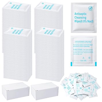 Treela 150 Pcs Sterile Saline Wipes Antiseptic Cleansing Individually Wrapped Travel Wet Wipes Unscented Cleansing Face Eye Wound Aftercare Swabs for Adult Travel Individual Packet