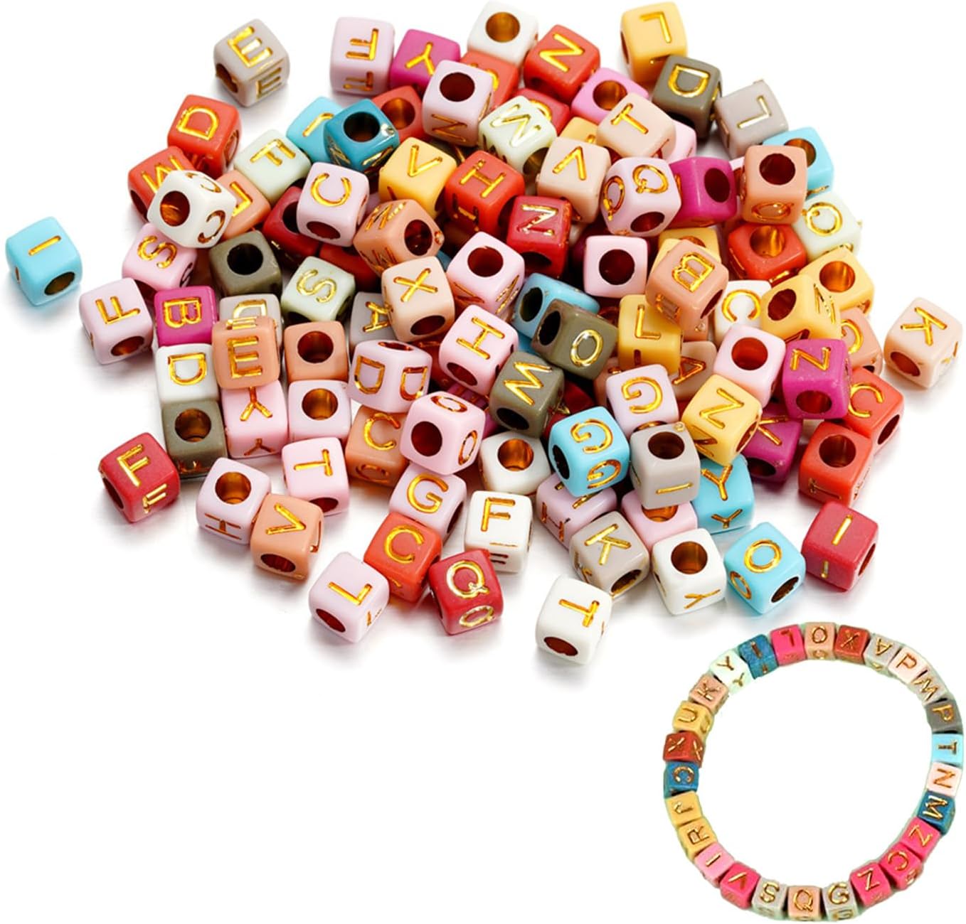 ALLWYOU 1000PCS Letter Beads Acrylic Colorful Alphabet Beads Square