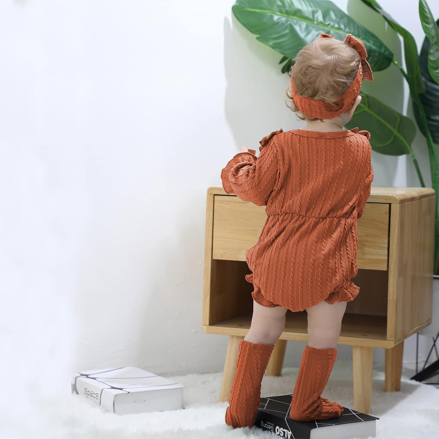 GRNSHTS Newborn Baby Girl Clothes Ruffle Solid Sweater Long Sleeve Romper+Hairband+Socks 3Pcs Fall Winter Outfits - Image 6