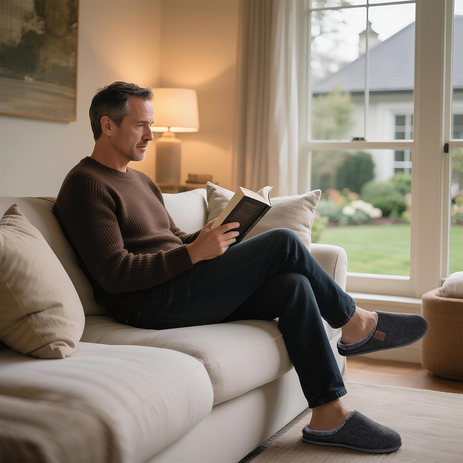 ULTRAIDEAS Men's Fuzzy Scuff Slippers Comfy Winter Warm Indoor House Shoes Fur Lined - Image 2