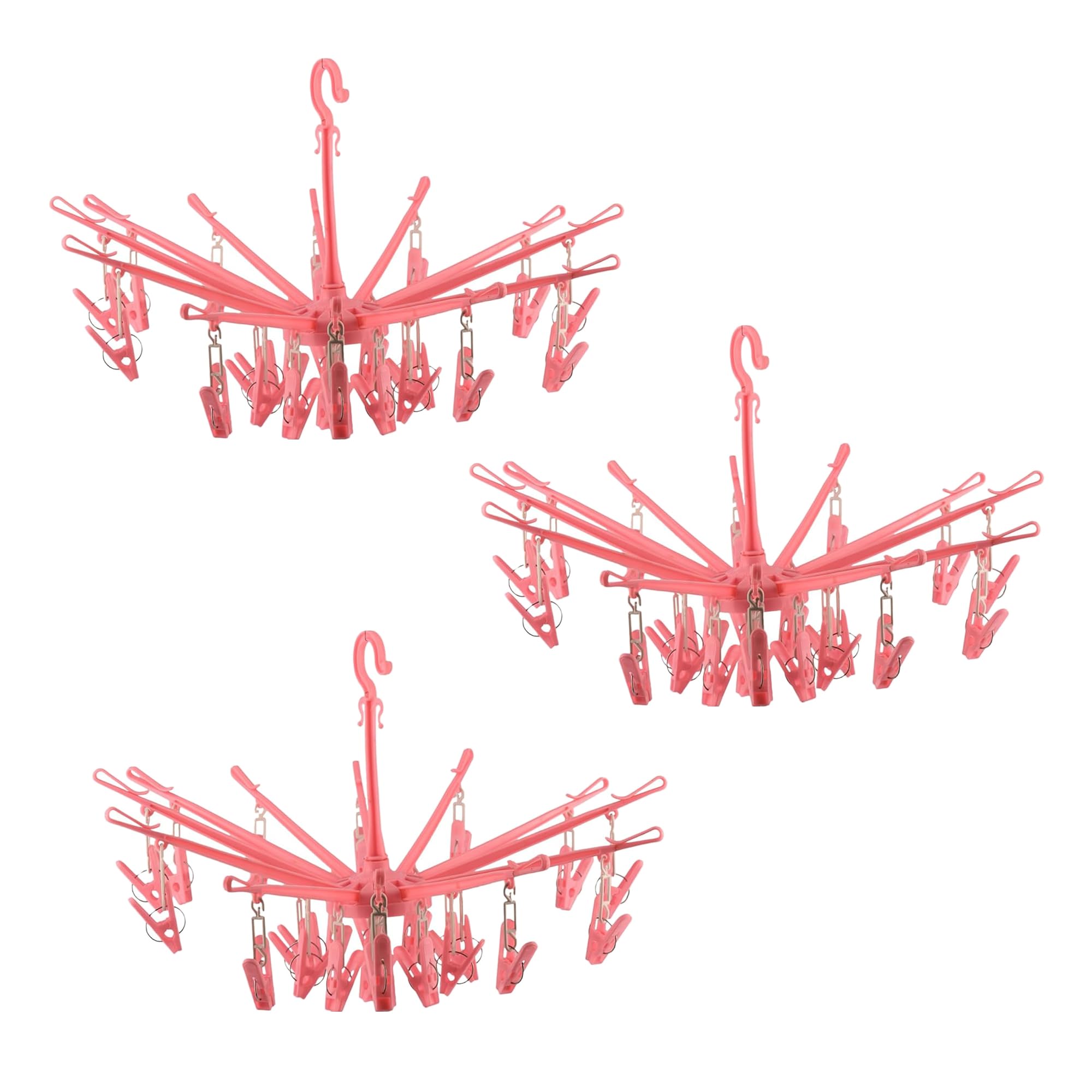 Kuber Industries (Pack of 3) Cloth Drying Hanger | Folding Cloth Drying Stand | 24 Clips Baby Drying Pegs | 360 Degree Rotatable Hanger | Clip Stand for Cloth | Pink (B0DF2KT43S) Amazon Price History, Amazon Price Tracker
