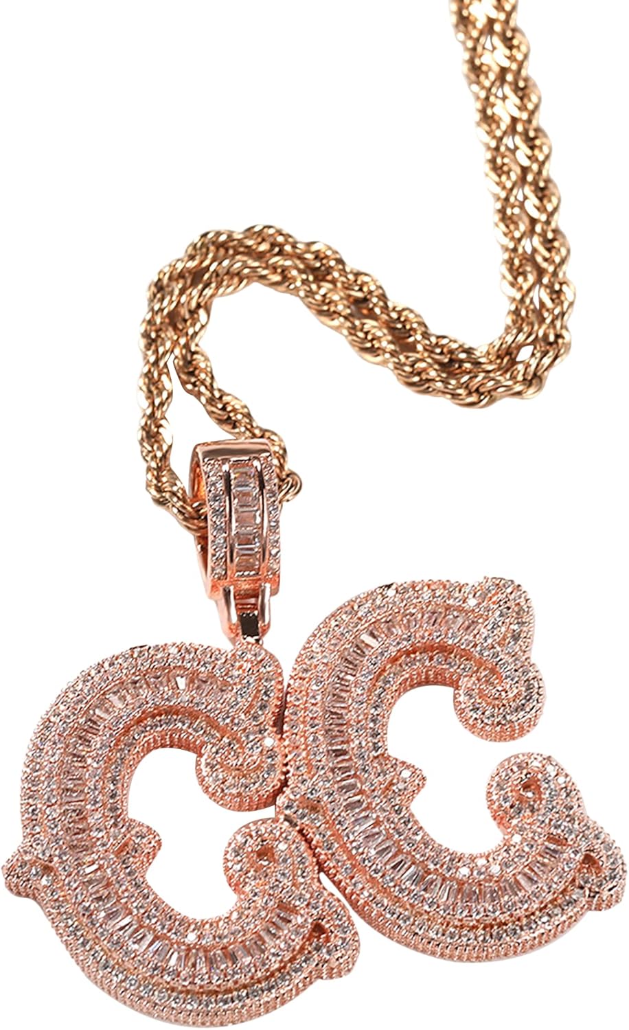 Custom Iced Out Chain for Men Personalized Hip Hop Name Necklace Simulated Diamond A-Z/Number 0-9 Initial Letter Pendant Necklace with Tennis Chain/Rope Chain in Silver Gold Rose Gold Color