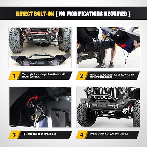 Miniatura 7 de Nilight - Parachoques delanteros compatibles con Jeep Wrangler JKJKU de 2007 2008 2009 2010 2011 2012 2013 2014 2015 2016 y 2017 JLJLU de 2018 2019
