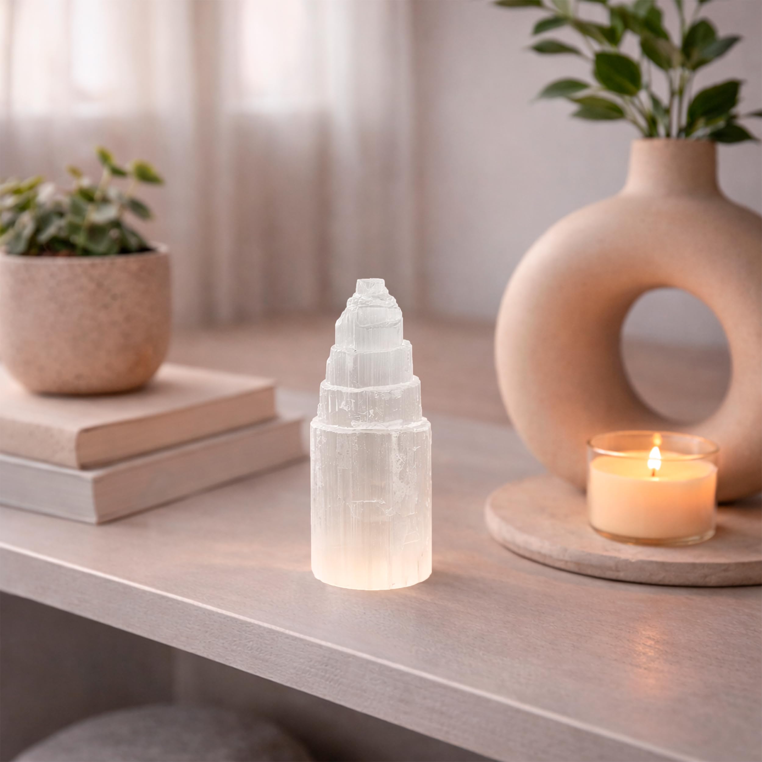 NKlaus Torre di cristallo di selenite naturale 10cm Meditazione Gemma Cristallo di quarzo Decorazione 15311