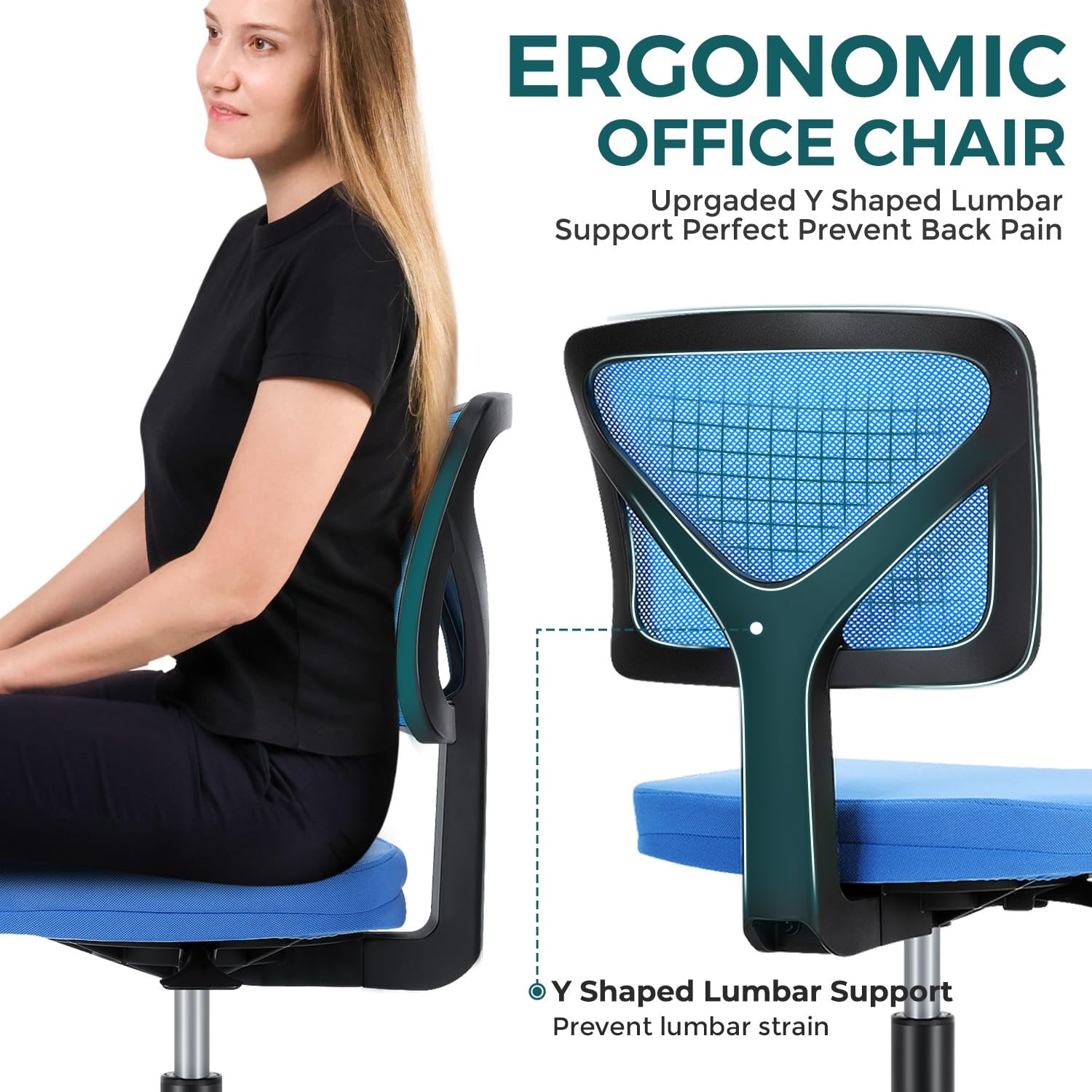 Sedia Da Scrivania Ergonomica In Rete Senza Braccioli - Regolabile In Altezza, Con Supporto Lombare, Base Girevole, Portata 113 Kg