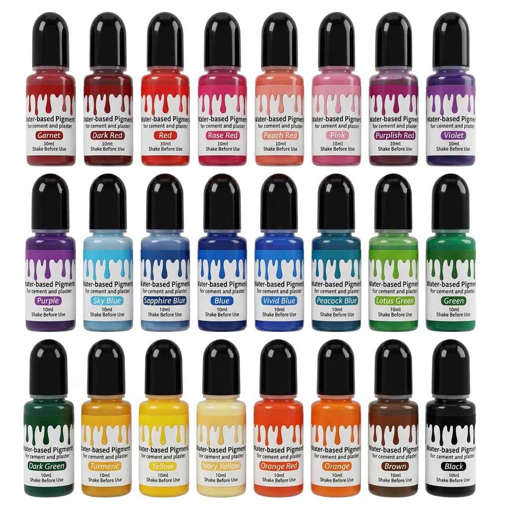 Pigmentos de color para polvo de fundición, 24 colores, pintura líquida a base de agua para yeso, hormigón, resina epoxi, adecuado para manualidades y proyectos creativos