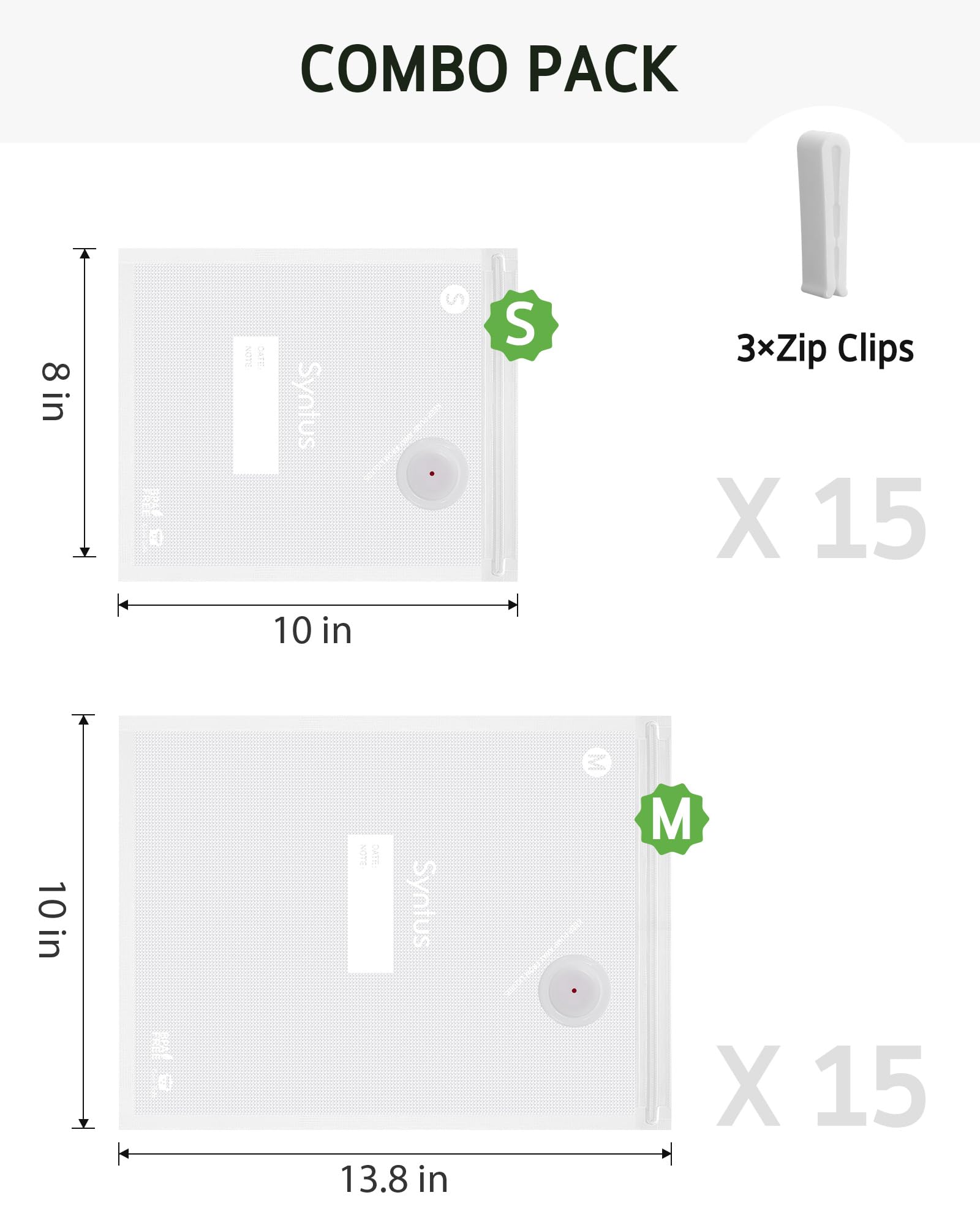 Syntus Lot de 30 sacs d'emballage sous vide pour nourriture, petite taille 20,3 x 25,4 cm et taille moyenne 25,4 x 35,1 cm, sacs de stockage des aliments pour la cuisson sous vide/chauffage au