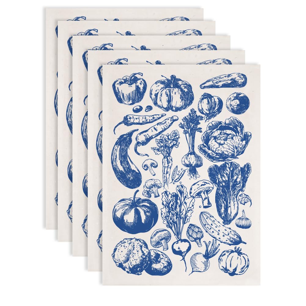 SUPERDANT 5PCS Vegetables Underglaze Transfers for Pottery Carrot Eggplant Pumpkin Blue Clay Transfer Paper Ceramic Decals Transfer Stickers for Pottery DIY Handicraft Supplies