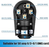Vista 11 de Enchufe hembra RV de 50 amperios, NEMA 14-50R 125/250 voltios, receptáculo de repuesto resistente con asas ergonómicas para RV, EV, cable generador