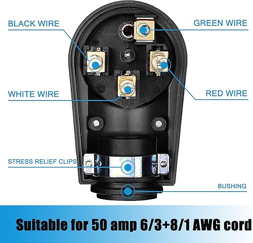 Miniatura 5 de Enchufe RV de 50 amperios, NEMA 14-50P 125250 voltios, enchufe macho de repuesto resistente con asas ergonómicas para RV, EV, cable generador,