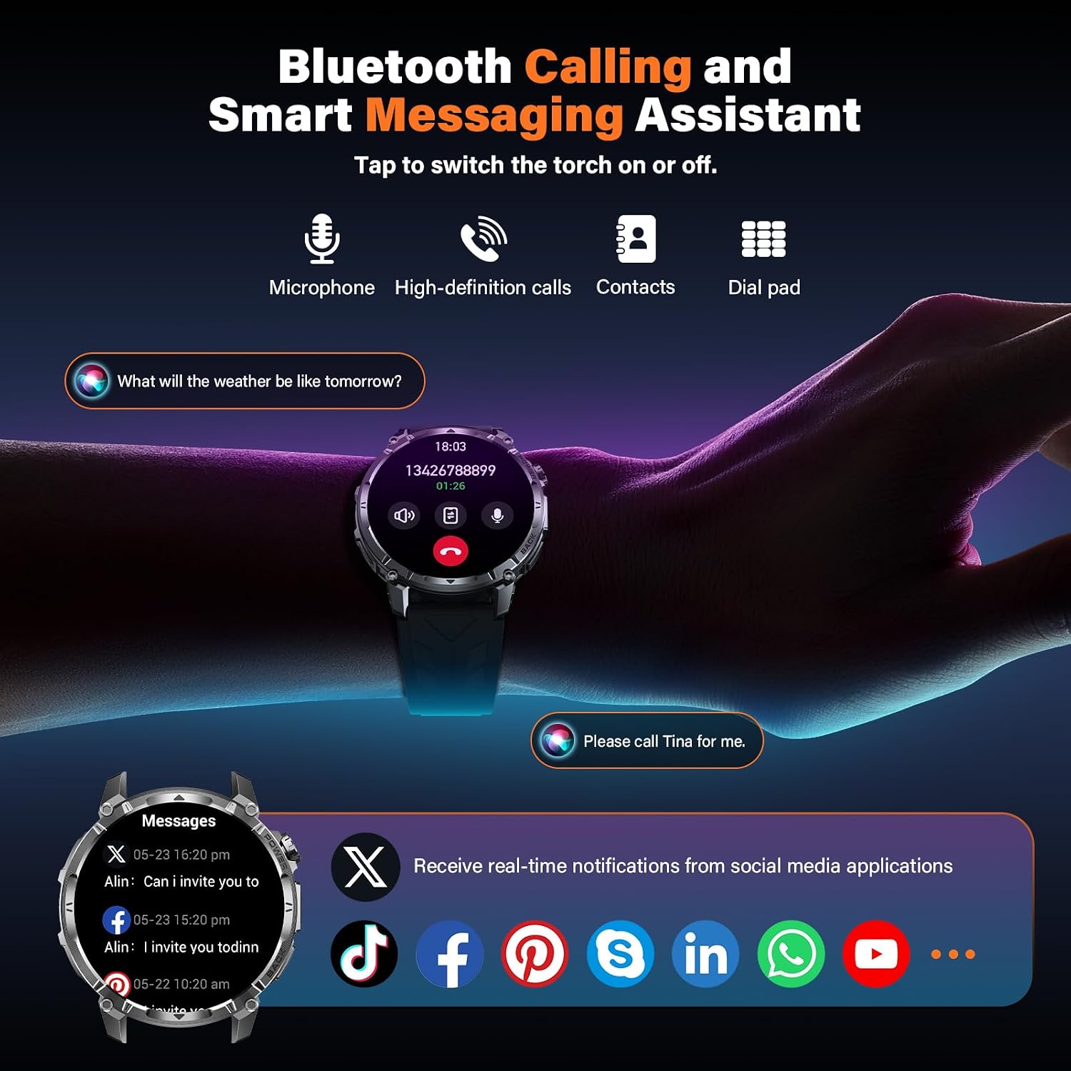 Reloj Inteligente Hombre 1,7» Pantalla táctil Smartwatch Hombre Linterna 100 Días de Batería Llamadas Bluetooth 120+ Modos Deportivos Pulsómetro Monitor de Sueño IP68 iOS Android (Silica) 4