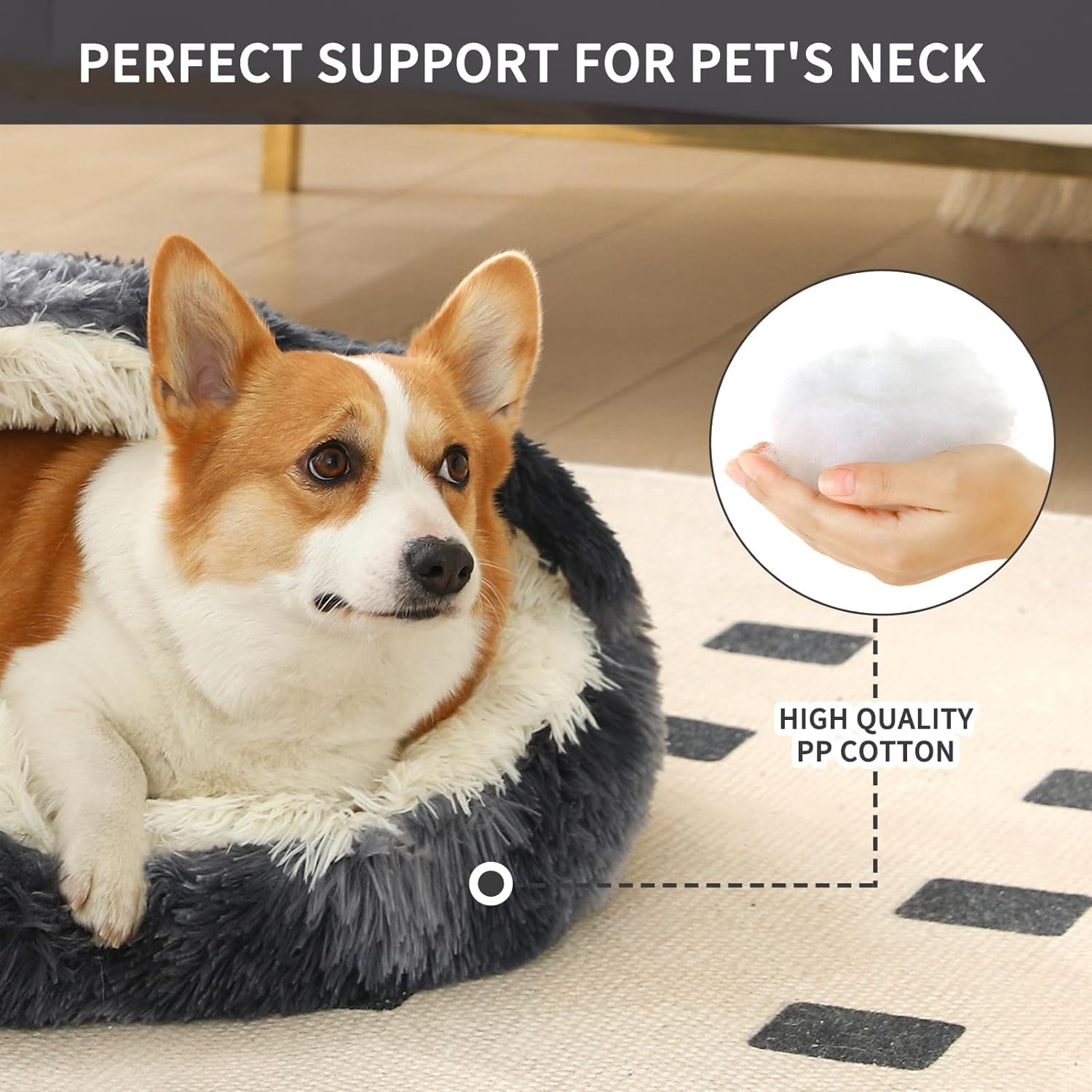 review Cat Bed Round Fluffy Hooded Cat Bed Cave, Anti-Anxiety Cave Bed with Hooded Blanket, Cozy Cuddler Luxury Puppy Pet Bed, Anti-Slip Bottom and Machine Washable (Dark Grey, Small)