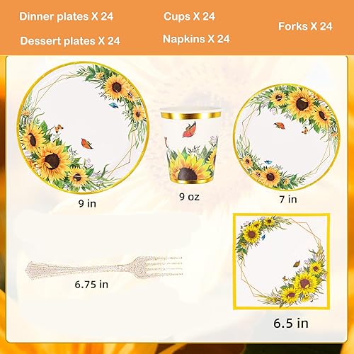 Miniatura 2 de Suministros de fiesta de girasol, juego de platos y servilletas de girasol, platos desechables de girasol, tazas de fiesta, servilletas y cubiertos