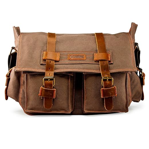 GEARONIC GEARONIC Men and Women Canvas Leather Messenger Bag for 14'' 15'' 17'' Laptop Satchel Vintage Shoulder Rugged Military Crossbody Large Briefcase (14 inch, Gray)