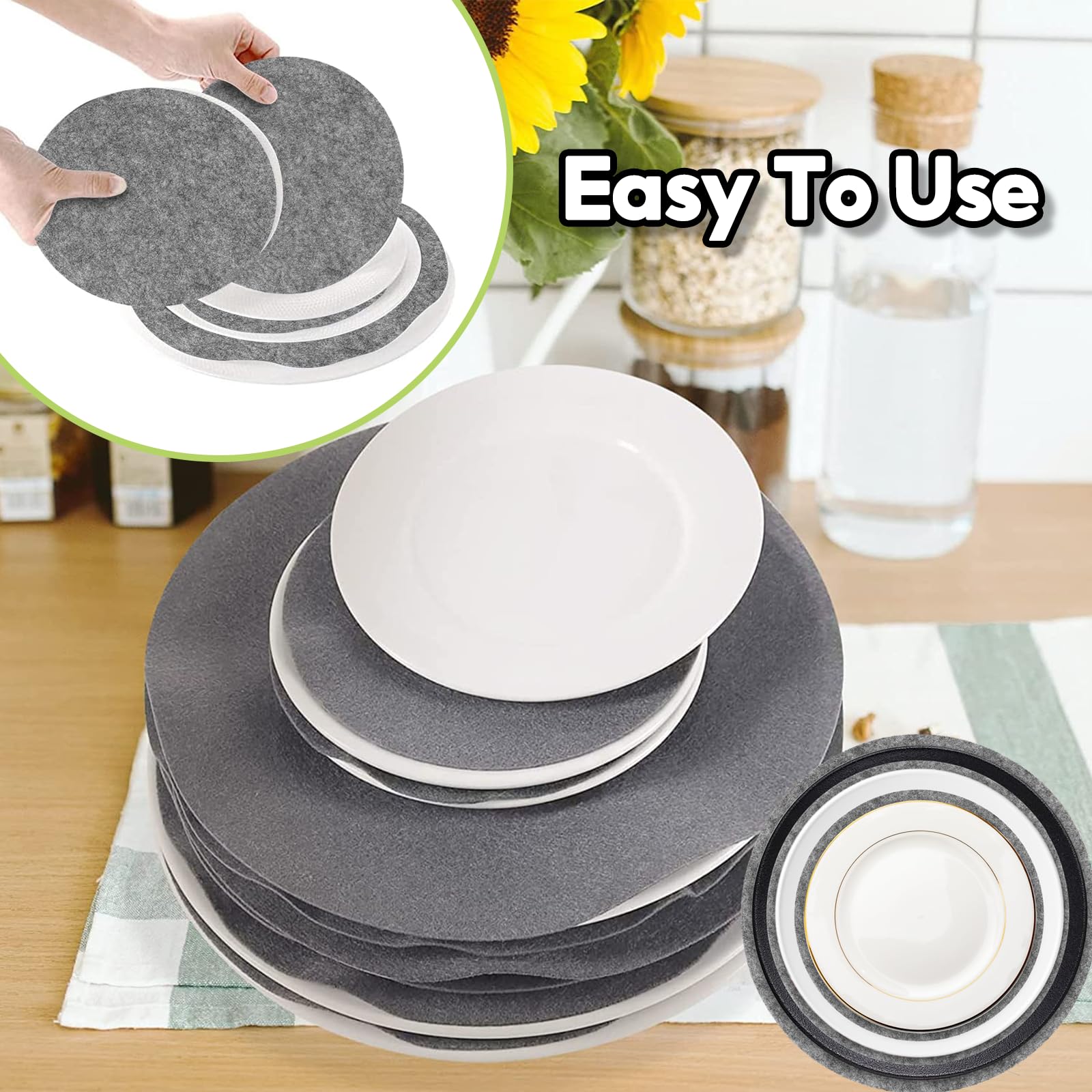 72 Protezioni In Feltro Per Piatti - Divisori Rotondi Riutilizzabili, Bianchi E Morbidi - Foto 5