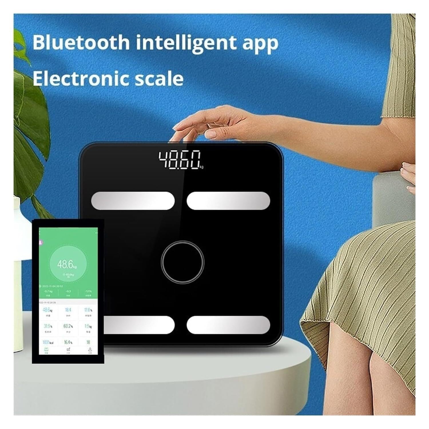 Cyfrowa Waga Waga Do Pomiaru Tkanki Tłuszczowej Bluetooth Cyfrowy Wyświetlacz Waga Waga Łazienkowa Wielofunkcyjna Waga łazienkowa(Black)