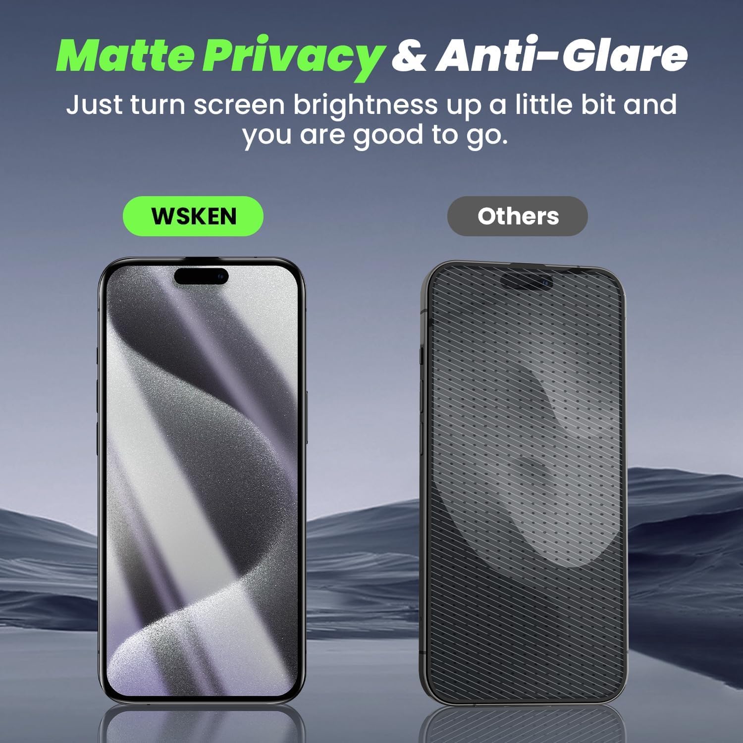 Pellicola protettiva opaca per iPhone 15 Pro Max, pellicola da gioco, zero bolle, in vetro temperato anti-impronte e anti-spia, con strumenti di installazione, confezione da 2