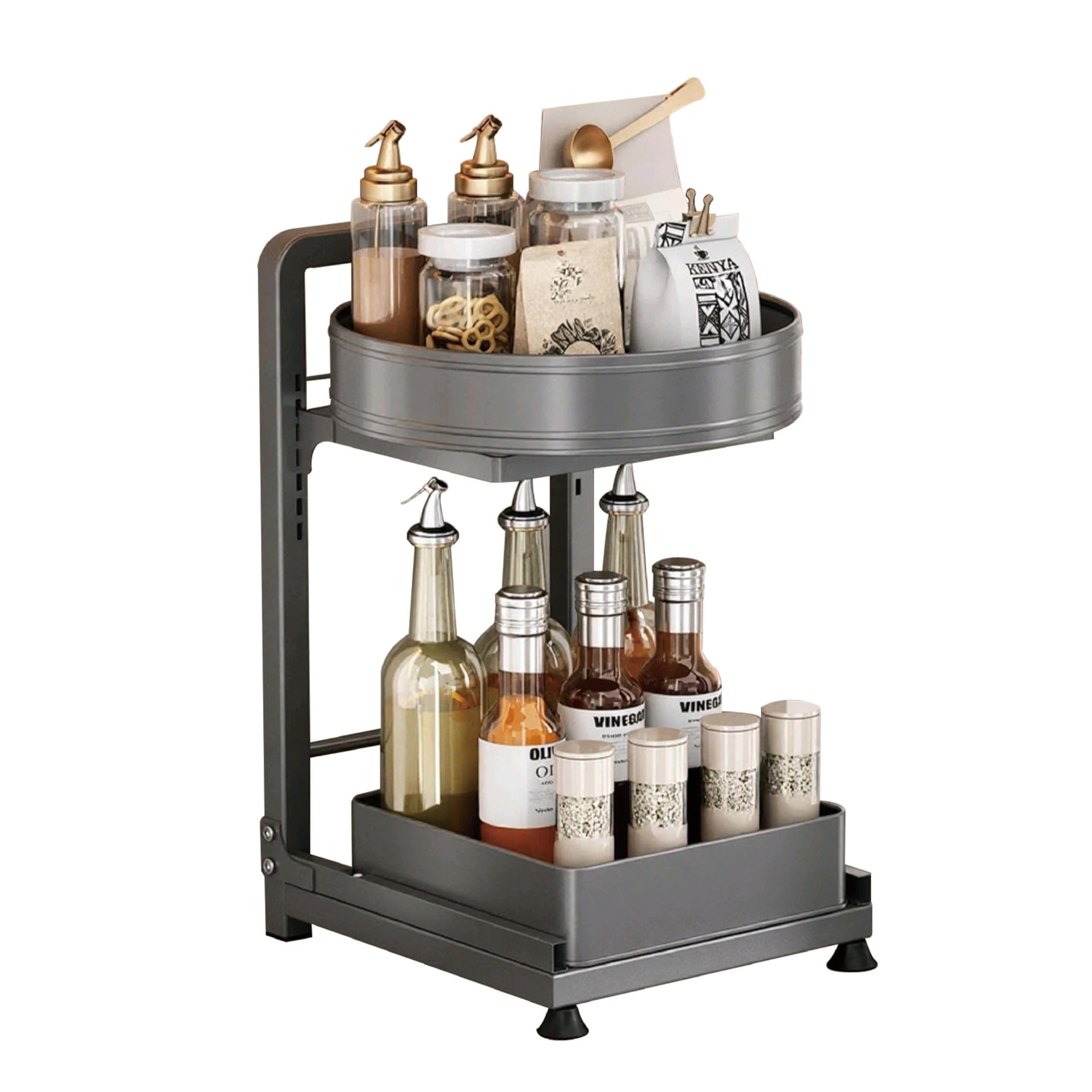 Organizador de cocina, Especiero Giratorio 360°, Estantería de Extraíbles para Armario, hecho de acero al carbono ， Especiero Adecuado Para El Hogar Y La Cocina (Negro-2)
