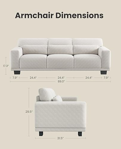 Miniatura 2 de Amada 89" Sofa, 3 Seater Couch Sofa for Living Room, Modern Sofa with Deep Seats & Wide Armrests, Comfy Couch with Removable Washable Covers & Linen