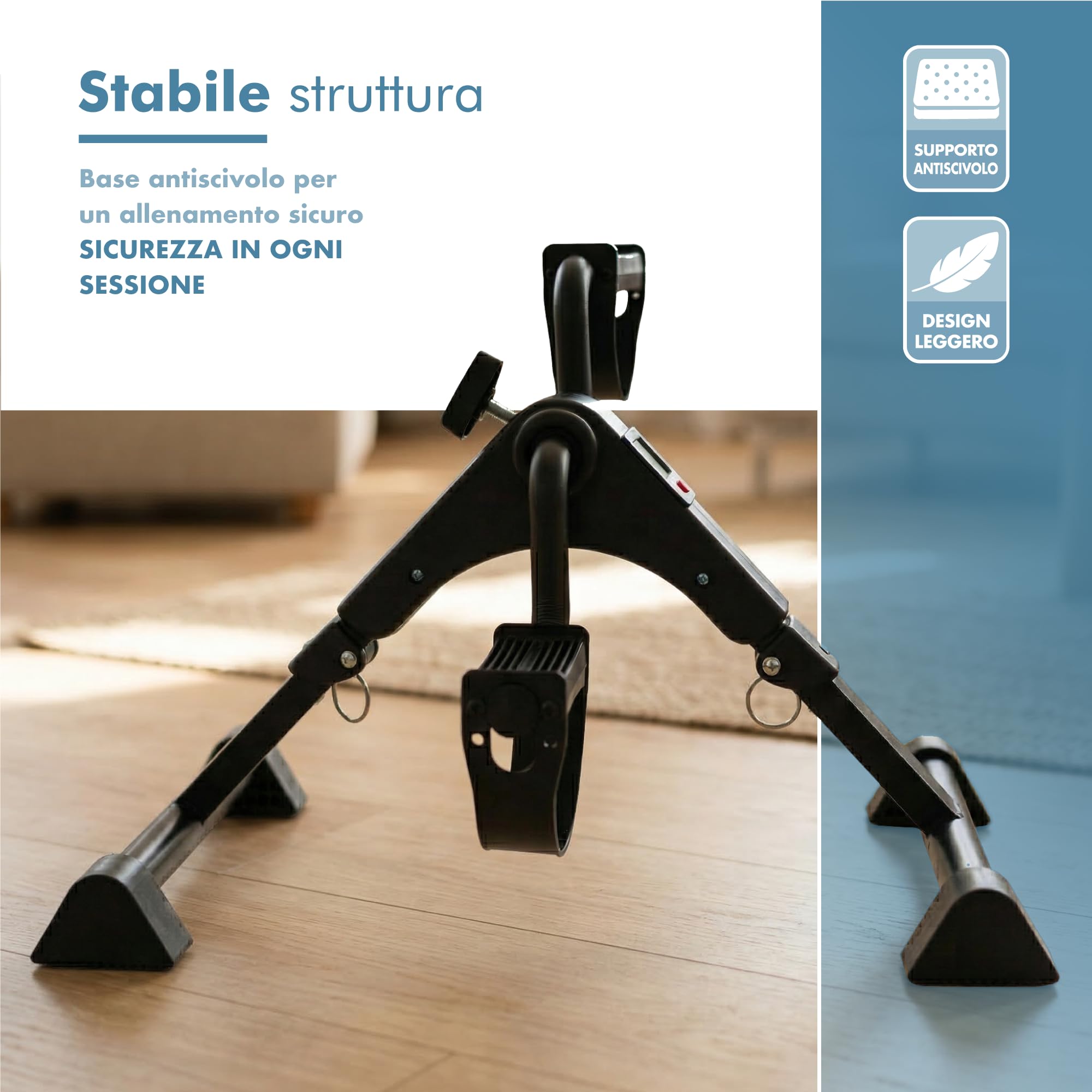 PORTENTUM Pedaliera riabilitazione per anziani con base migliorata e tappetino antiscivolo – Pieghevole – Schermo LCD – Mini cyclette da seduta braccia e gambe compatta con resistenza regolabile