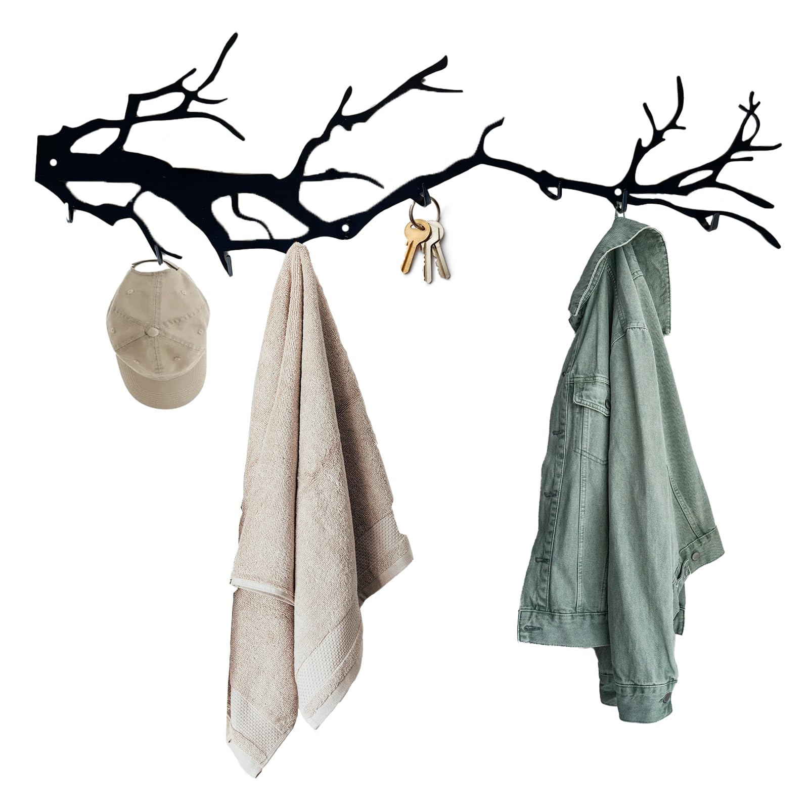 auievkon Coat Hook, Clothes Wall Hook, Iron Metal Branch Wall Coat Hook  with Hooks, Keys Bags Hook, Heavy Duty Over The Door Towel Rack (24)