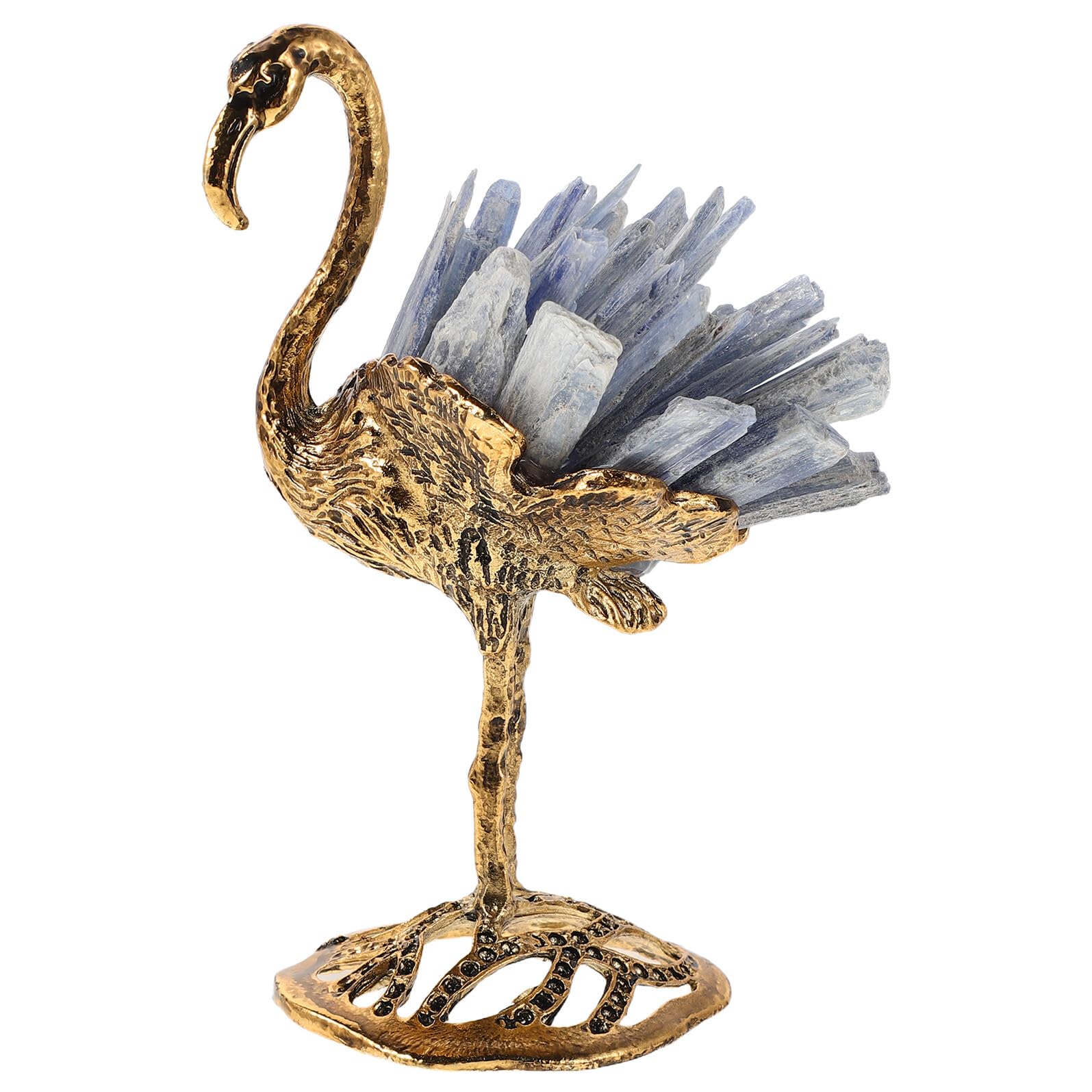 Figurine de collection flamant rose en kyanite : une œuvre en cristal d'exception