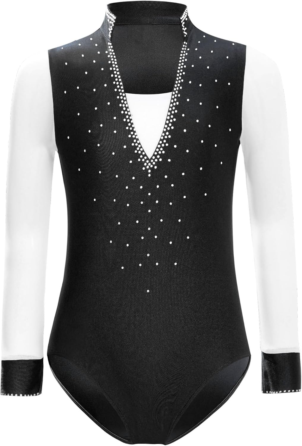 Linjinx Kids Boys Sparkly Rhinestone Long Sleeve Figure Skating Ballerina Gymnastics Leotard Performance Dancewear