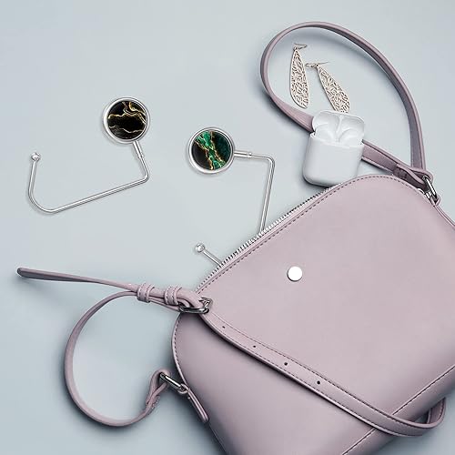 Miniatura 7 de Ganchos para bolso de mesa, juego de 2 ganchos de metal para colgar bolsos para mujeres y niñas, mármol de lujo