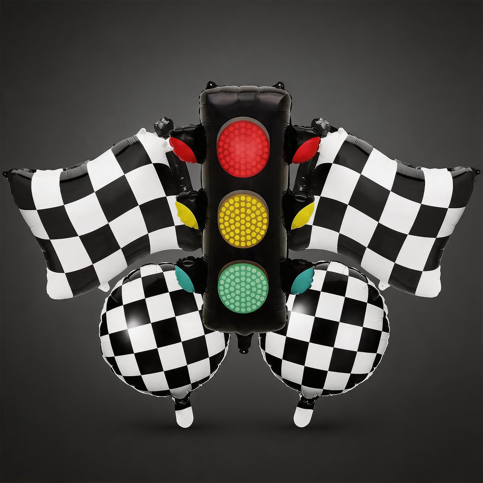Traffic Light Balloons with Checkered Flag Balloons 5 Piece Set - Racing Theme Foil Balloons for Adult Party Decorations