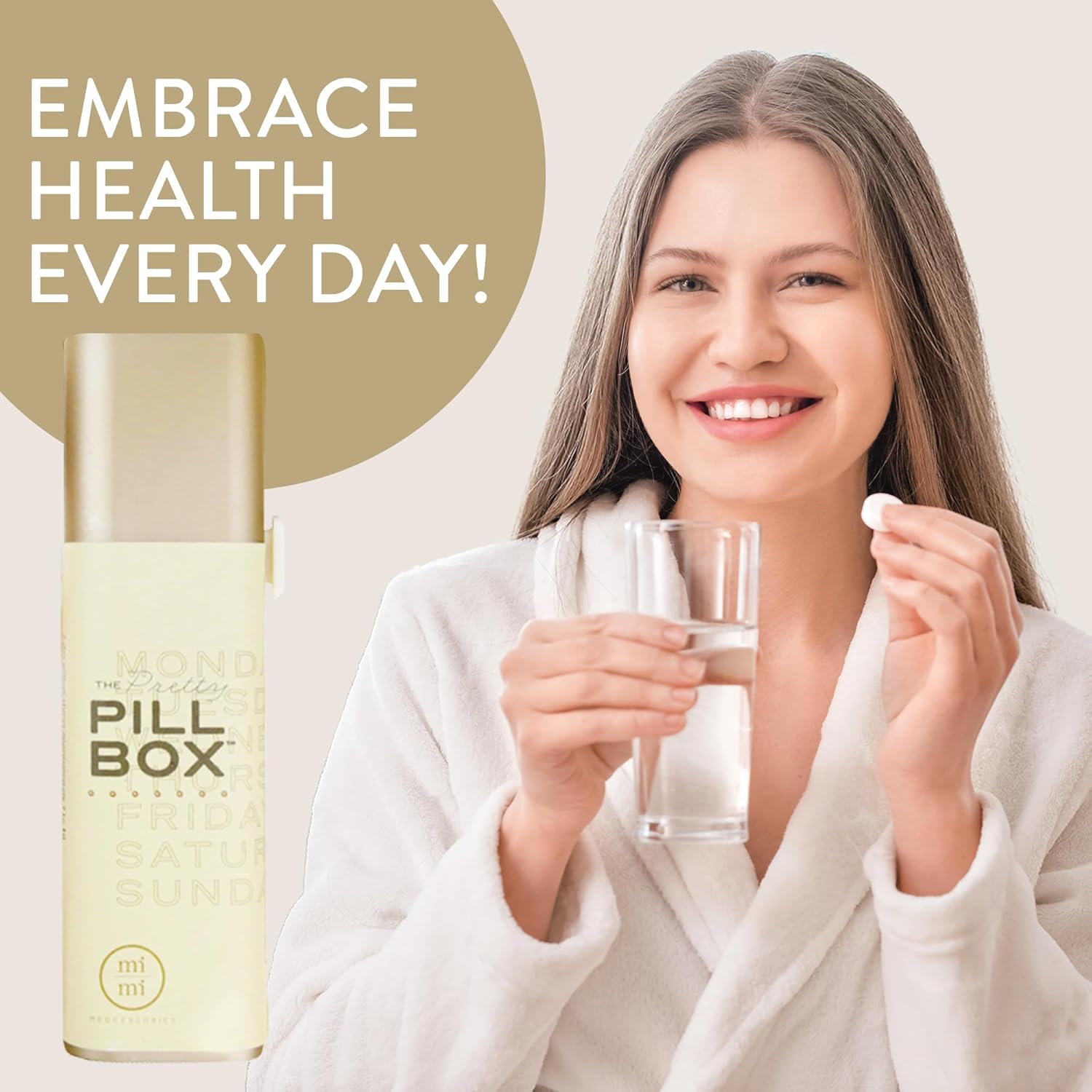 Mimi Medcessories - Pretty Pill Box Set - Stylish, Compact Daily Pill Organizer, Medication Pill Case, Pill Container for Vitamin Management, Pill Holder, Travel Essentials for Women & Men - Champagne