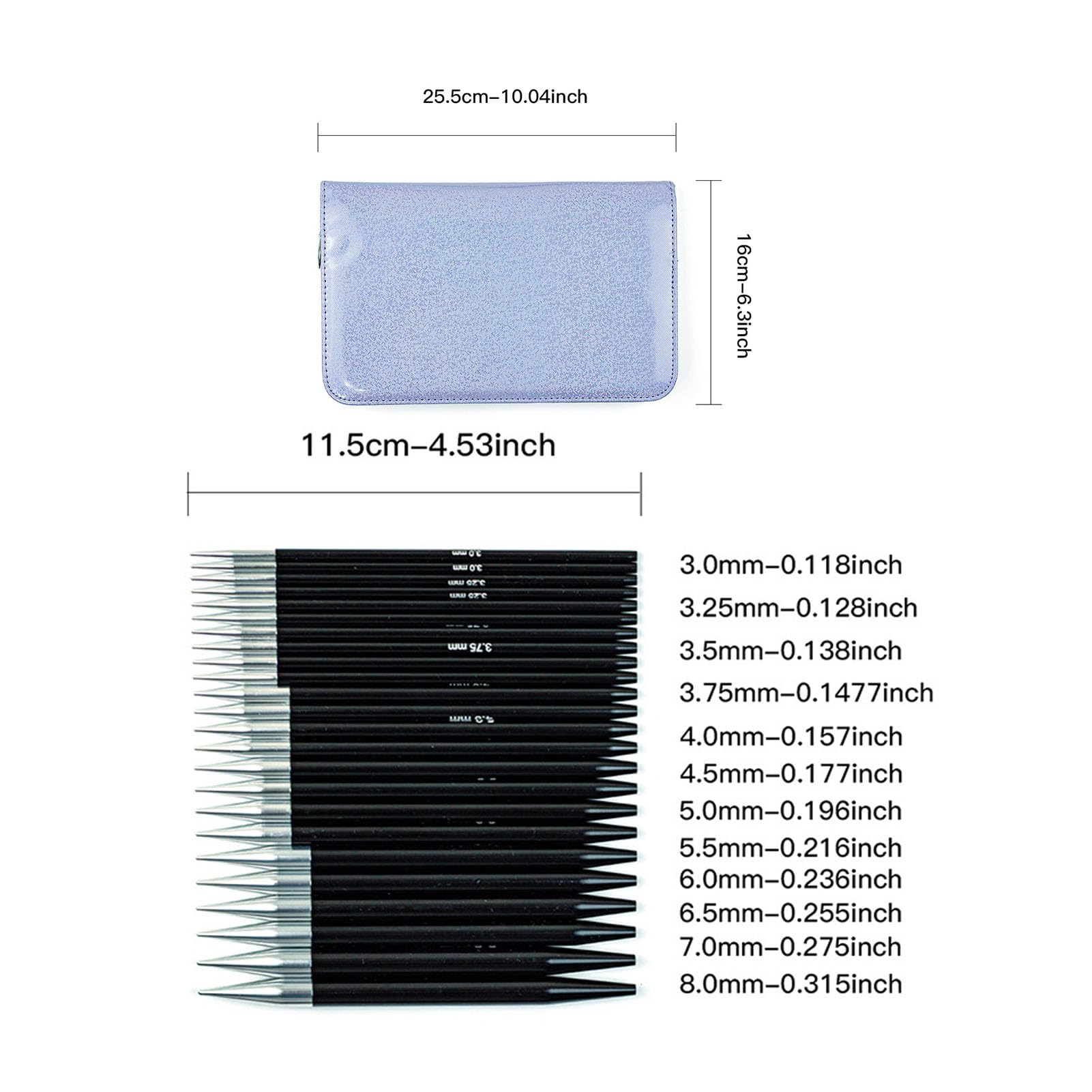 Generic Austauschbares Rundstricknadel-Set, 12 Paar, Langlebige Aluminiumnadeln Zum Stricken von Socken, Decken und Babymützen, 3,0–8,0 Mm