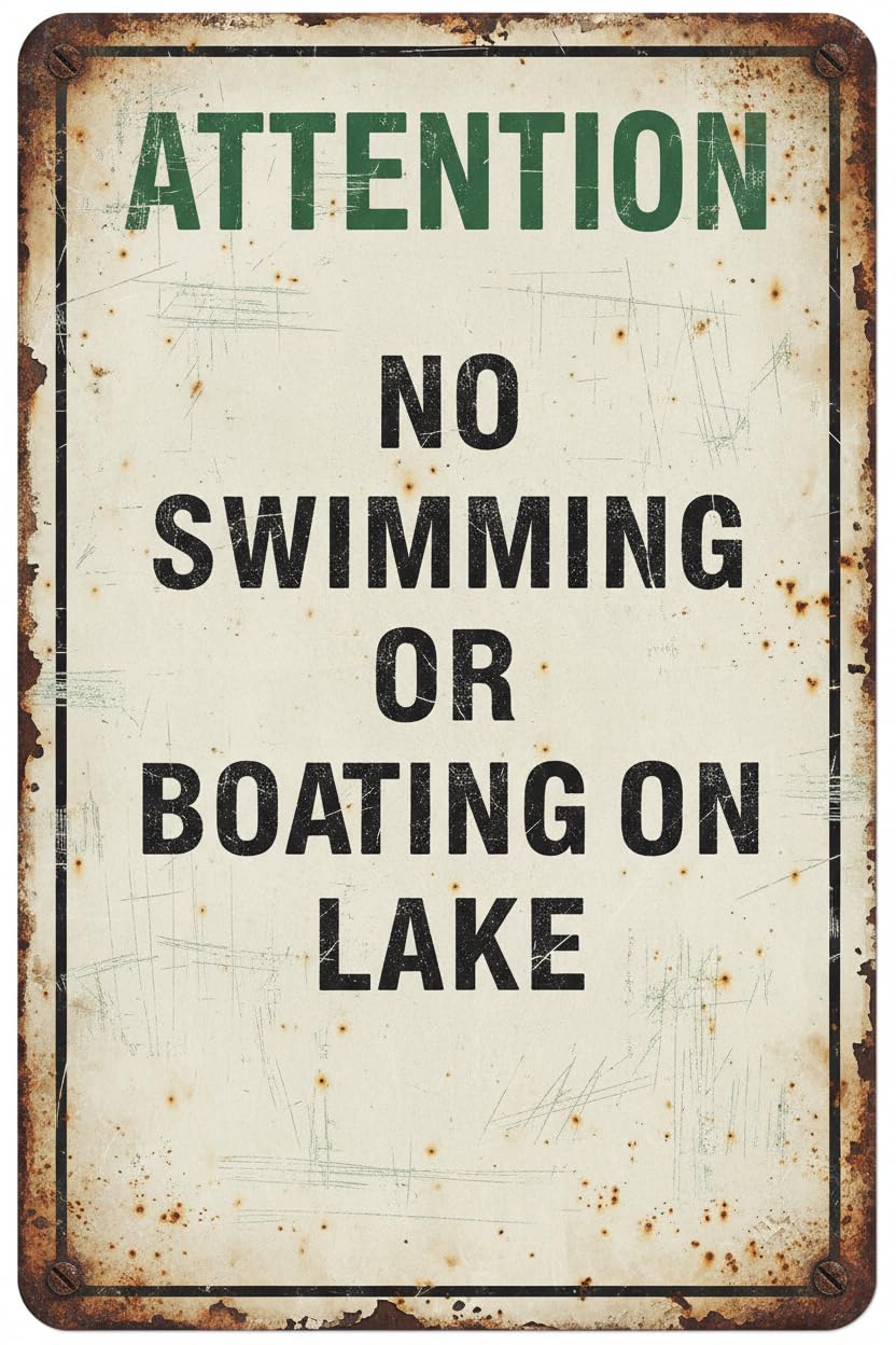 Wall Decor Attention No Swimming Or Boating On Lake Sign. 8x12Inch Metal Vintage Signs Aluminum Plates Printed