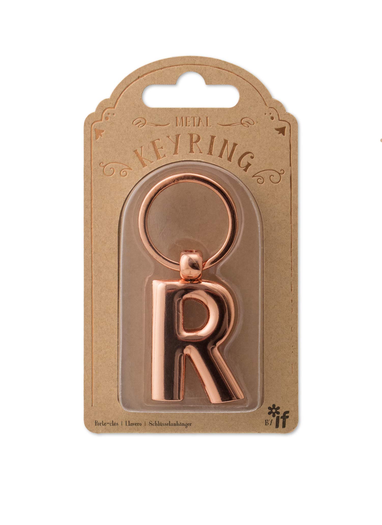 IF Metal Letter Keyring Personalised Alphabet Letters - Rose Gold - R