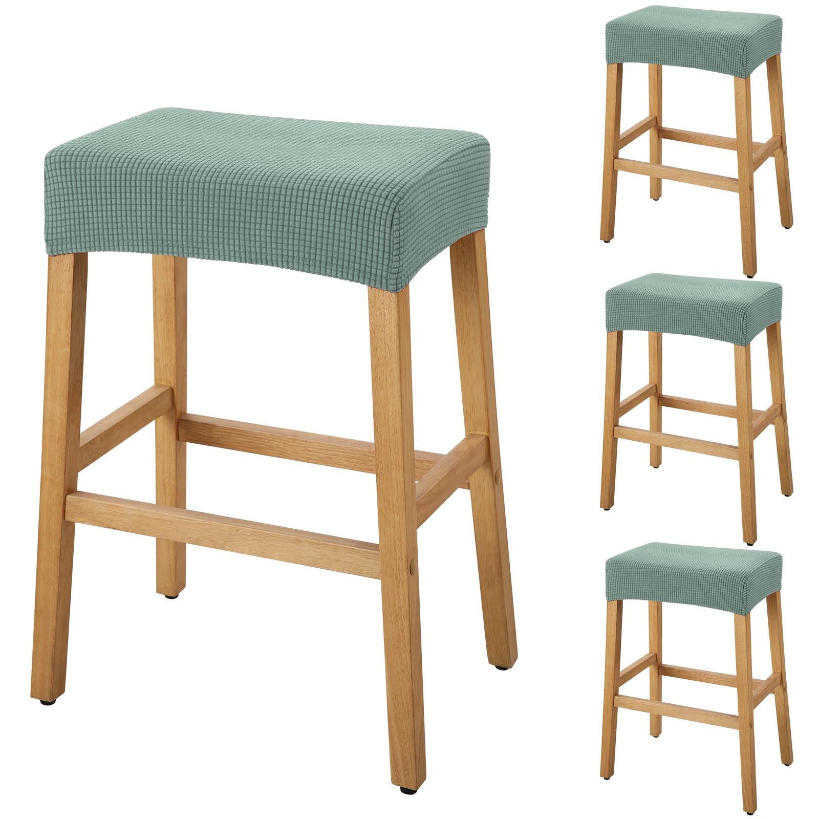 YISUN Stool Covers Rectangle - 4 Pack Stretch Waterproof Saddle Seat Cover Counter Bar Stools Bar Chairs Covers Kitchen Island Chairs Cushion Protector (4, Green)