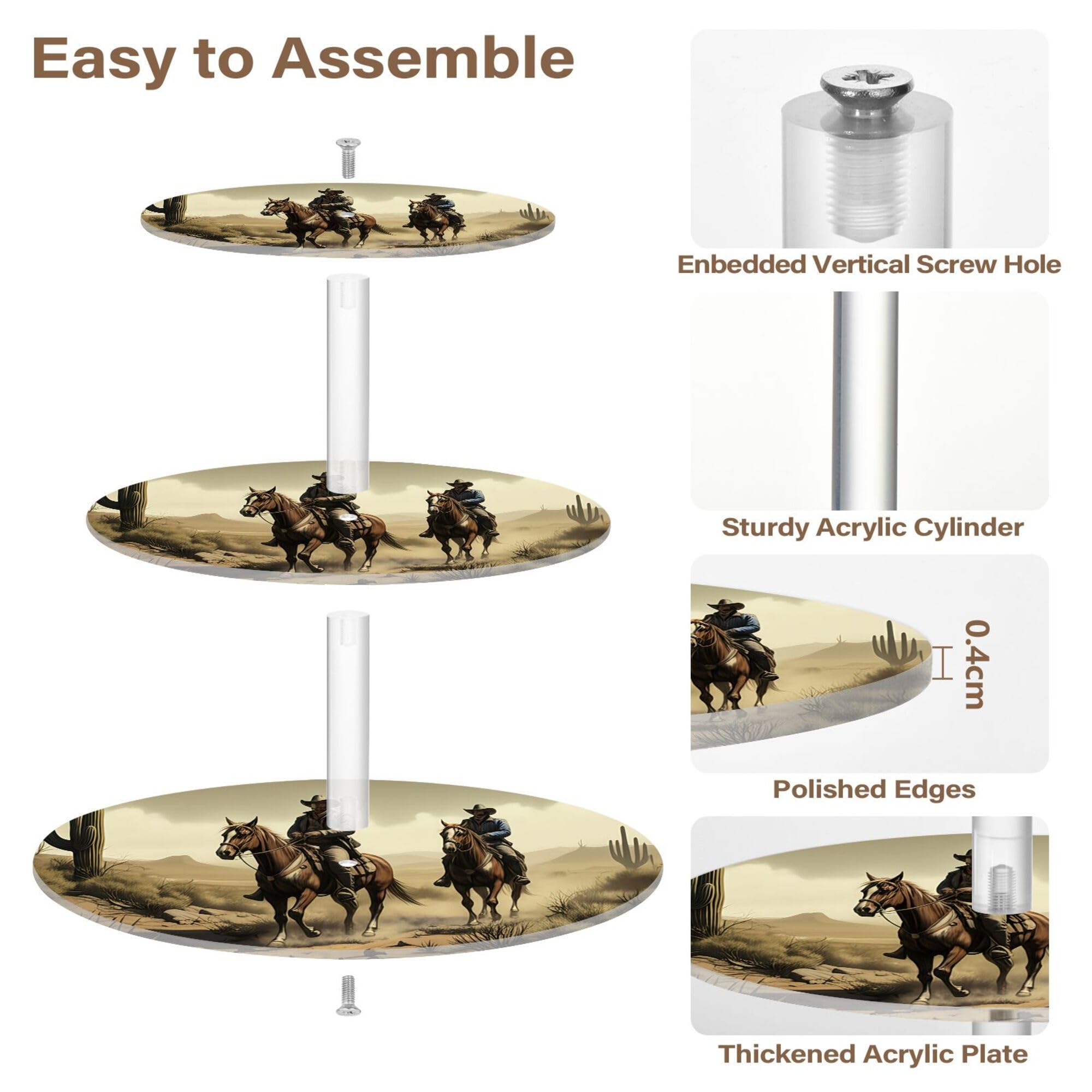 PYBUG Cowboys 3 Tier Acrylic Cupcake Stands Tower,Dessert Table Display Set for Tea Party,Wedding,Birthday, Baby Shower