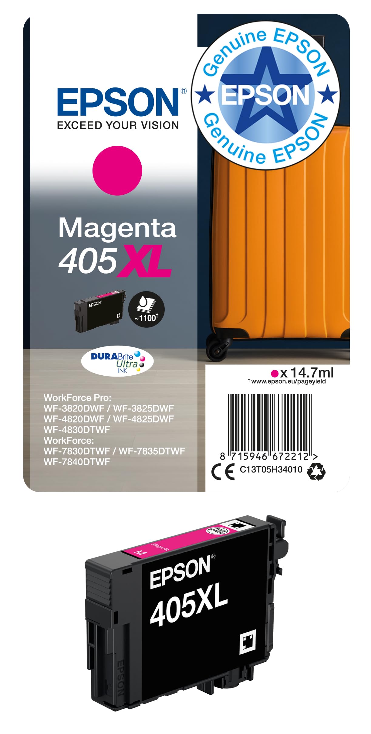 Original Epson 405XL Magenta High Capacity Ink Cartridge (C13T05H34010)