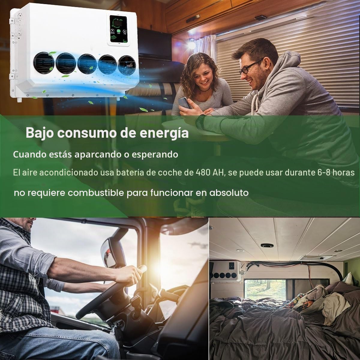 24V DC Aire Acondicionado Eléctrico Techo Del Coche Aire Acondicionado Con Refrigeración, Ultra-Delgado RV Aire Acondicionado Aparcamiento Para Camionetas, Autocaravanas, Camiones(Blanco)