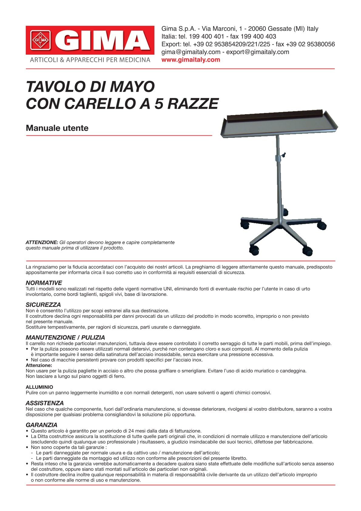 GIMA 27453 Mayo Tavolo con Carello 5 Razze, 68 cm L x 46 cm W