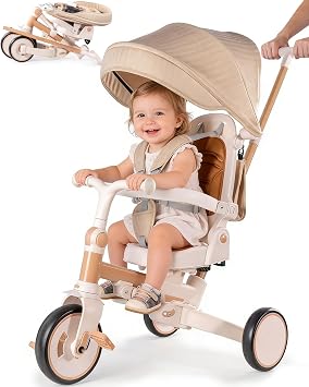 7-in-1 Tricycle for Toddlers 1-3 Years Gift, Foldable Baby Trike Stroller
