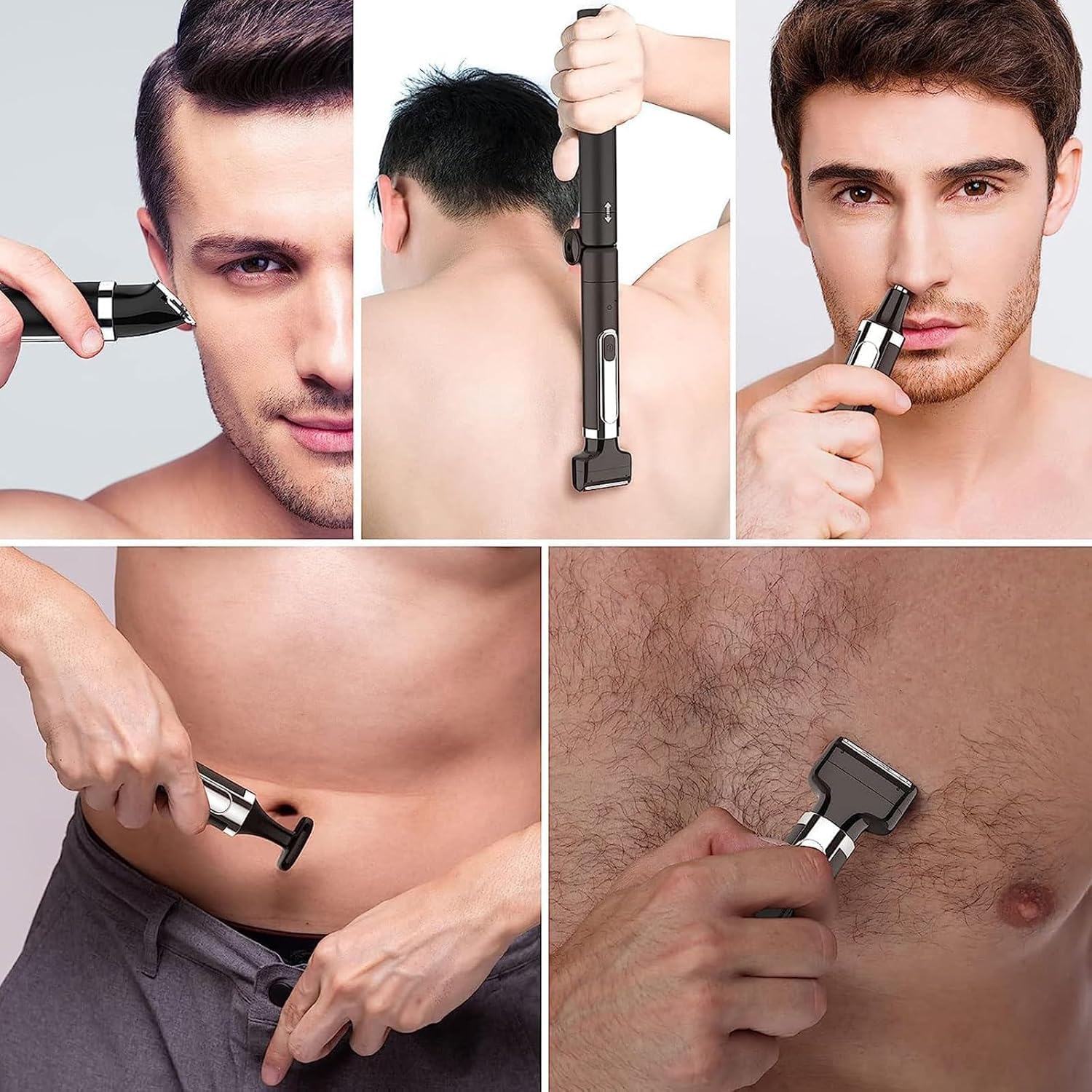 Rasoir Électrique pour le Dos pour Homme, 4 en 1, Kit de Tondeuse pour le Corps Multifonction en Libre-Service, Humide ou Sec, Noir, ABS, pour les Voyages