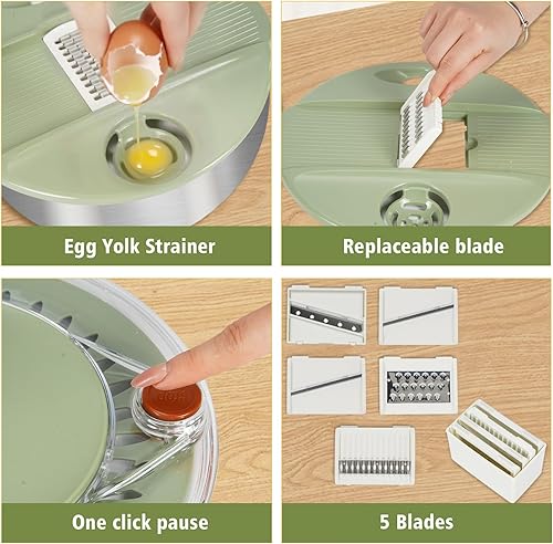 Miniatura 2 de Molinillo de ensalada de acero inoxidable grande con 5 cuchillas, cortador de lechuga, lavadora y secadora, cuenco para picar frutas y verduras,